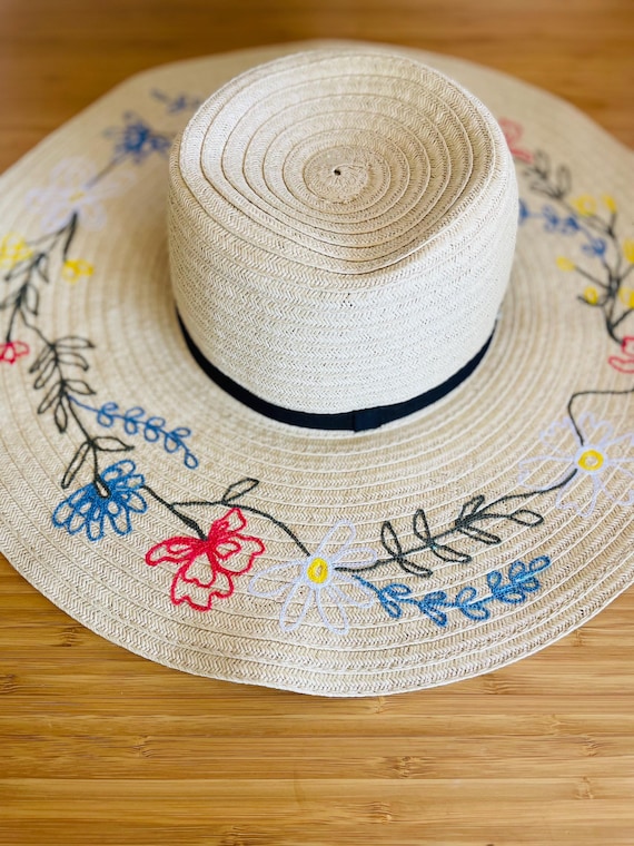 Wild Flower Embroidered Sun Hat - Etsy display picture 1