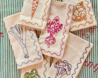 Embroidered Vegetable Napkins (Set of 6)