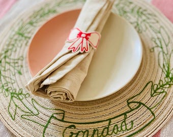 Individual Embroidered Christmas Wreath Placemat