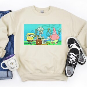 Funny vintage cartoon unisex sweatshirt, sponge cartoon, jellyfishing, gift for 90s kids, cartoon fan