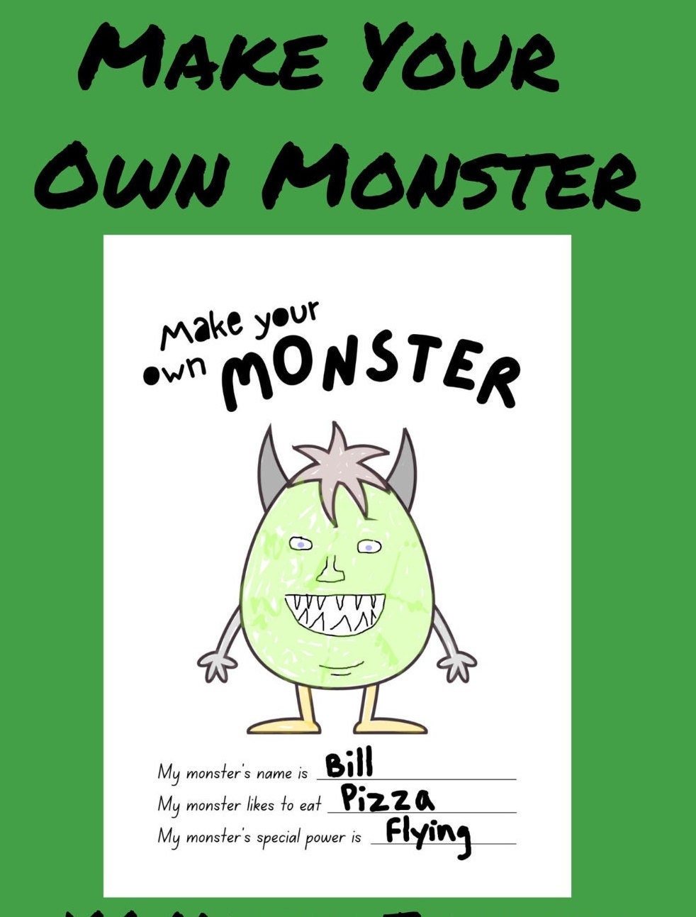 Make Your Own Monster Worksheet Coloring Sheet Pdf. for Kids Etsy