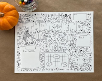 Mantel individual de hoja para colorear de Acción de Gracias