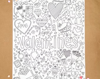 Hoja para colorear de San Valentín grande