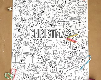 Hoja grande para colorear de Navidad.