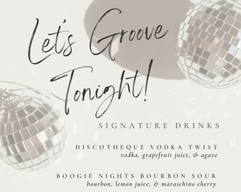 Elegant Disco Themed Cocktail Menu or Invite