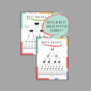 Note and Rest Values Piano Music Poster Bundle - Note Values - Rest ...