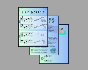 Lines & Spaces Piano Pack! (Digital Pack of 3: Poster, Guide, Worksheet) - Music Education - Music Teaching - Treble Clef - Bass Clef - Kids