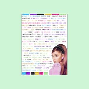 Ariana Grande A-Z Song Collage Poster - Yours Truly - My Everything - Dangerous Woman - Sweetener - Thank u next - Positions (Digital Print)