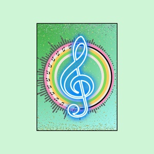 Treble Clef Colourful Music Poster - Music Theory - Music Education - Wall Art - Music Notes - Bass Clef - Piano - Vibrant - (Digital Print)