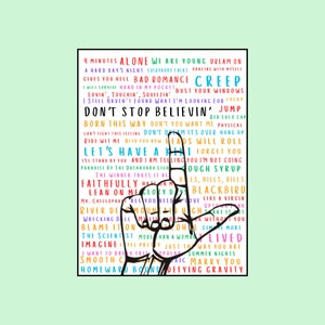 Glee Song Collage Music Poster - Don&#39;t Stop Believing - Rachel - Finn - Quinn - Santana - Kurt - Artie - Mercedes - Tina - (Digital Print)