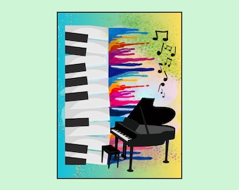 Piano Keys Rainbow Colour Music Notes Poster (Digital Print)