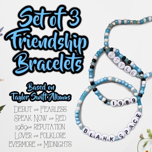 SET OF THREE Friendship Bracelets, Swift Inspired Bracelet, Song Lyric Bracelet, Handmade Beaded Stretch Bracelet, Gifts for All Ages