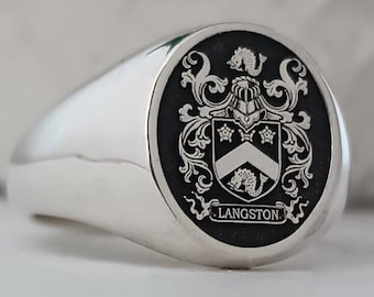 Personalized Sterling Silver Family Crest Signet Ring, Custom Engraved