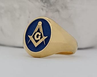 Handmade Sterling Silver Masonic Ring, Oval Freemason Jewelry