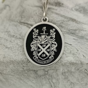 Personalized Family Crest Necklace, Custom Made Coat of Arm Pendant with Sterling Silver