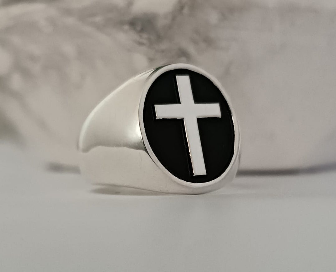 Engraved Silver Cross Signet Ring, Handmade Christian Jewelry - Etsy