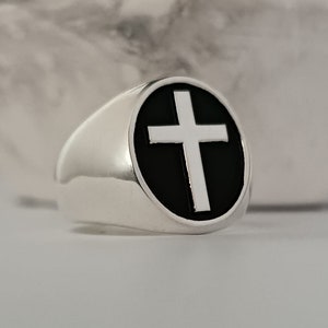 Engraved Silver Cross Ring, Man Signet Ring, Handmade Christian Rings, Cross Signet Ring, Baptism Ring, Religious Rings, Gift For Him