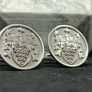 Custom Engraved 925K Silver Cufflinks,Custom Groomsmen Gifts,Personalized Coat of Arm Cuff links with Sterling Silver,Unique Men&#39;s Accessory