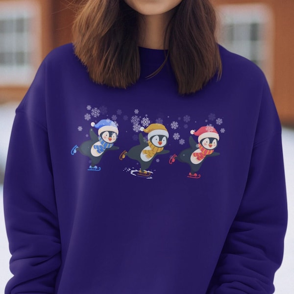 Penguins Skating Sweatshirt, Cute Penguin Sweatshirt, Gift for Ice Skater, Cute Animals Ice Skating Top, Funny Penguin Gift, Penguin Sweater