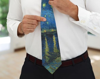 Van Gogh Tie, Starry Night over the Rhone Tie, Fine Art Famous Painting Tie Gift, Unique Artsy Novelty Mens Neck Tie Gift