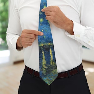 Van Gogh Tie, Starry Night over the Rhone Tie, Fine Art Famous Painting Tie Gift, Unique Artsy Novelty Mens Neck Tie Gift
