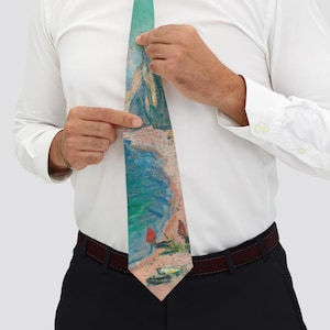 Monet Tie, The Beach and the Falaise d&#39;Amont Tie, Claude Monet Art Painting Neck Tie Gift, Ocean Shore Tie