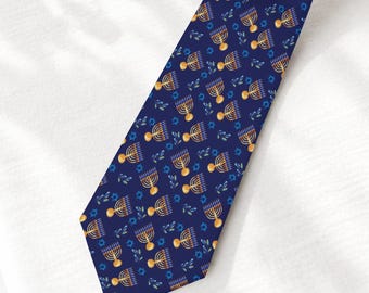 Hanukkah Menorah Neck Tie Gift for Chanukah, Mens Tie Gift for Jewish Holiday, Jewish Star of David Tie