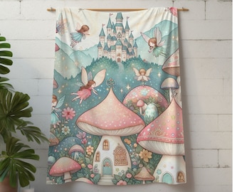 Fairytale Princess Core Blanket, Fantasy Fairy Tale Blanket for Girls Kids, Cottagecore Mushroom Fairy Princess House Palace Blanket Gift