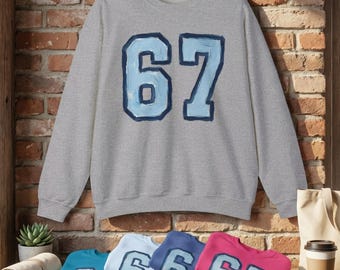 6 7 Brushstrokes Sweatshirt, Six Seven Sweatshirt, 6-7 Basketball Game Shirt, Sports Fan Gift, Trendy 6 7 Sweatshirt Viral Meme Number Top