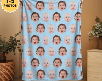 Custom Face Blanket, Personalized Photo Blanket with Multiple Faces, Funny Pet or Family Face Throw Blanket, Holiday Gift for Him or Her