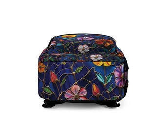 Stained Glass Wildflower Backpack, Floral Garden School Bag  display picture 3