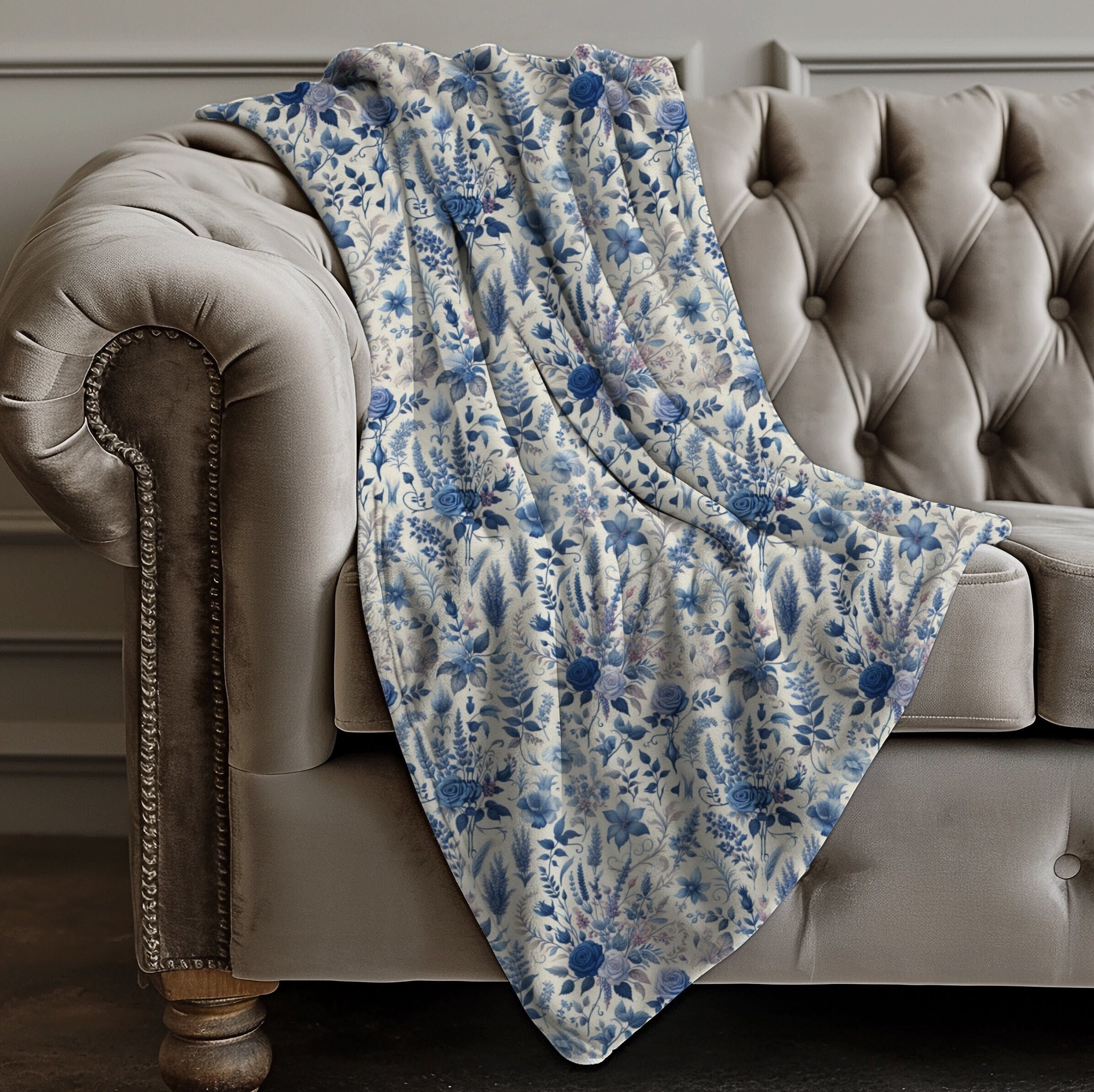 Blue Floral Blanket Etsy