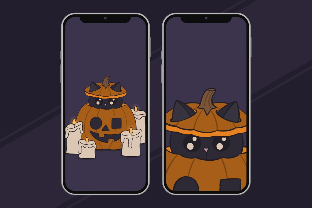 Cute Black Cat Halloween Art | Kawaii Jack O’ Lantern Illustration ...