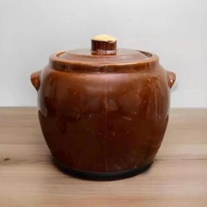 Vintage Brown Glaze Stoneware Pottery Crock, Bean Pot, Cookie Jar with Handles & Lid ~ Multi Use, Primitive Decor/Storage/Country Farmhouse