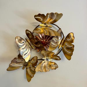 Vintage Brass & Copper Butterfly and Daisy Wall Art Mid-Century Decorate
