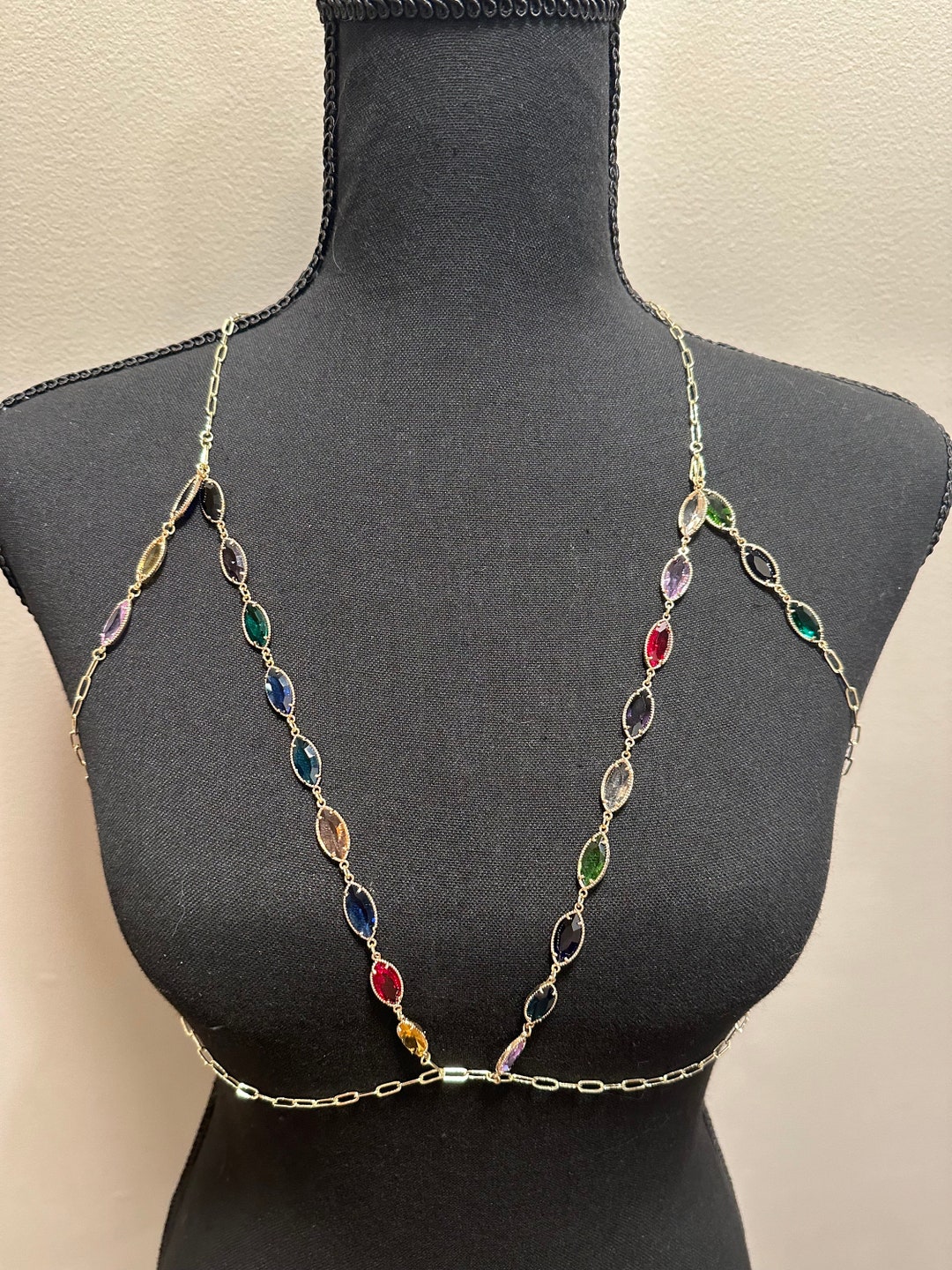 14k Gold Plated Chain Rhinestone Bra - Etsy