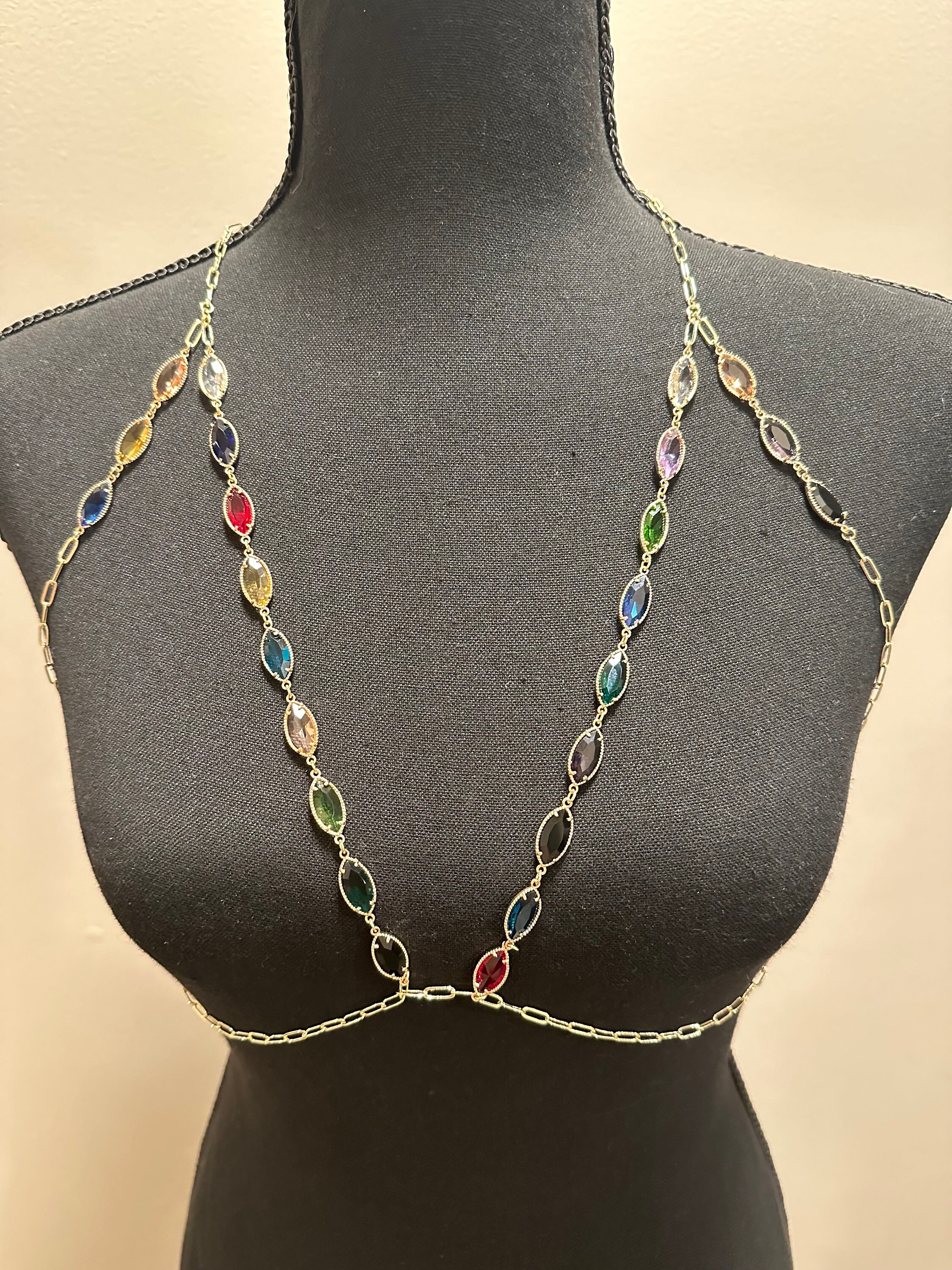 Vintage Silver Chain Crystal Beaded Bra Harness Top – PauméLosAngeles