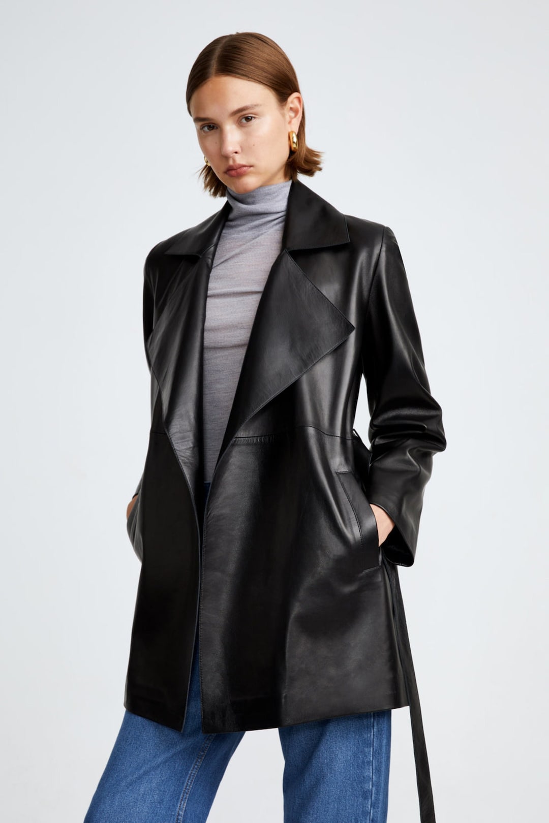 Women's Double Breasted Leather Trench Coat, Trench Coat Women, Jackets