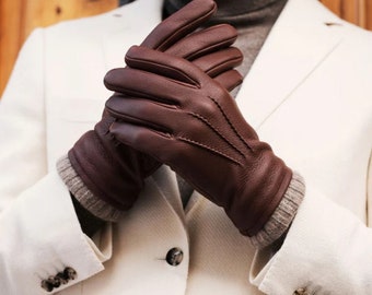 Handmade Leather Lined with Wool High Quality Black Brown Soft Sheepskin Leather Men Women Warm Winter Gloves Gift for Him Her