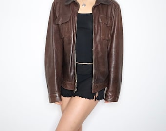 90's Oversized Leather Jacket For Women / Leather Jacket For Girl / Brown Leather Jacket / Gift For Her