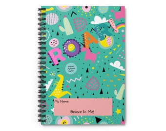 Spiral Dinosaur Notebook - Ruled Line, Kid's Notebook, Fun School Notebook, Kid's Journal Notebook