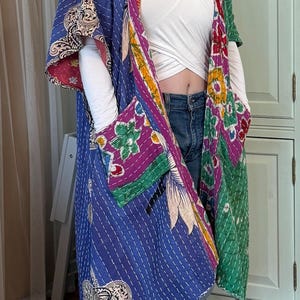Copricostume da spiaggia Boho - Spolverino Kantha reversibile - Sciarpa colorata Spirit Wrap - Pezzo unico