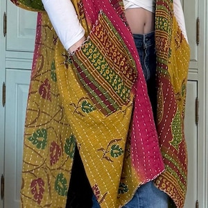 Bohemian Kantha Kimono Wrap  – Reversible Hippie Duster Jacket - Earthy Colors