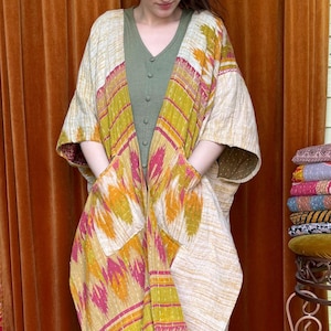 Jaqueta Hippie - Peça Única - Kimono Kantha Spirit Wrap - Casaco Boho Reversível em Cores Terrosas