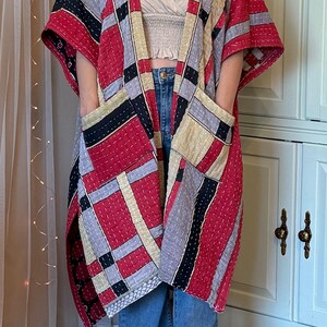 Oversized Kantha Wrap Jacket – Reversible Kimono Duster – Free Flowing Fit