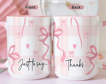 Personalized Coquette Pink Bow Mug, Thank You Gift