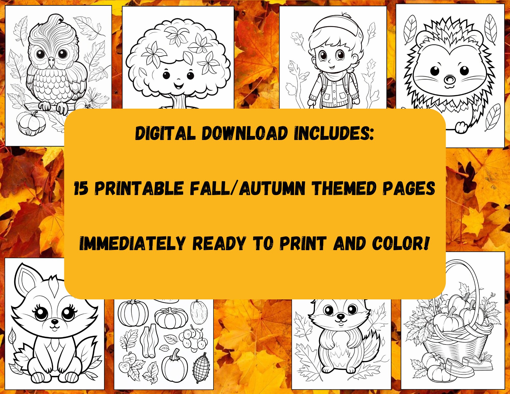 Cute Fall Coloring Pages, 15 Autumn Coloring Pages for Kids, Autumn ...