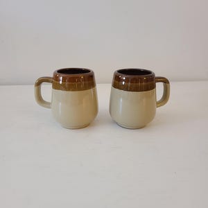 Vintage Brown Drip Glaze Stoneware Mugs Set of 2 | Neutral Farmhouse Coffee Cups | Cottagecore Kitchen Decor | Earth Tone Pottery