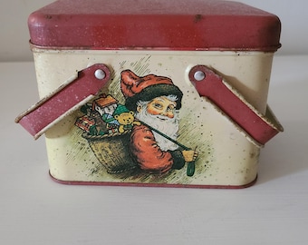Vintage Santa Tin Basket with Handles, Christmas Storage Tin, Retro Holiday Kitchen Decor, Nostalgic Santa Box, Old World Christmas Display