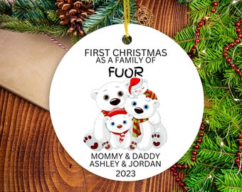 Family of Four Christmas Ornament - Polar Bear Family Ornament - Personalized Family Ornament - New Baby - 2023 - Color Ornament